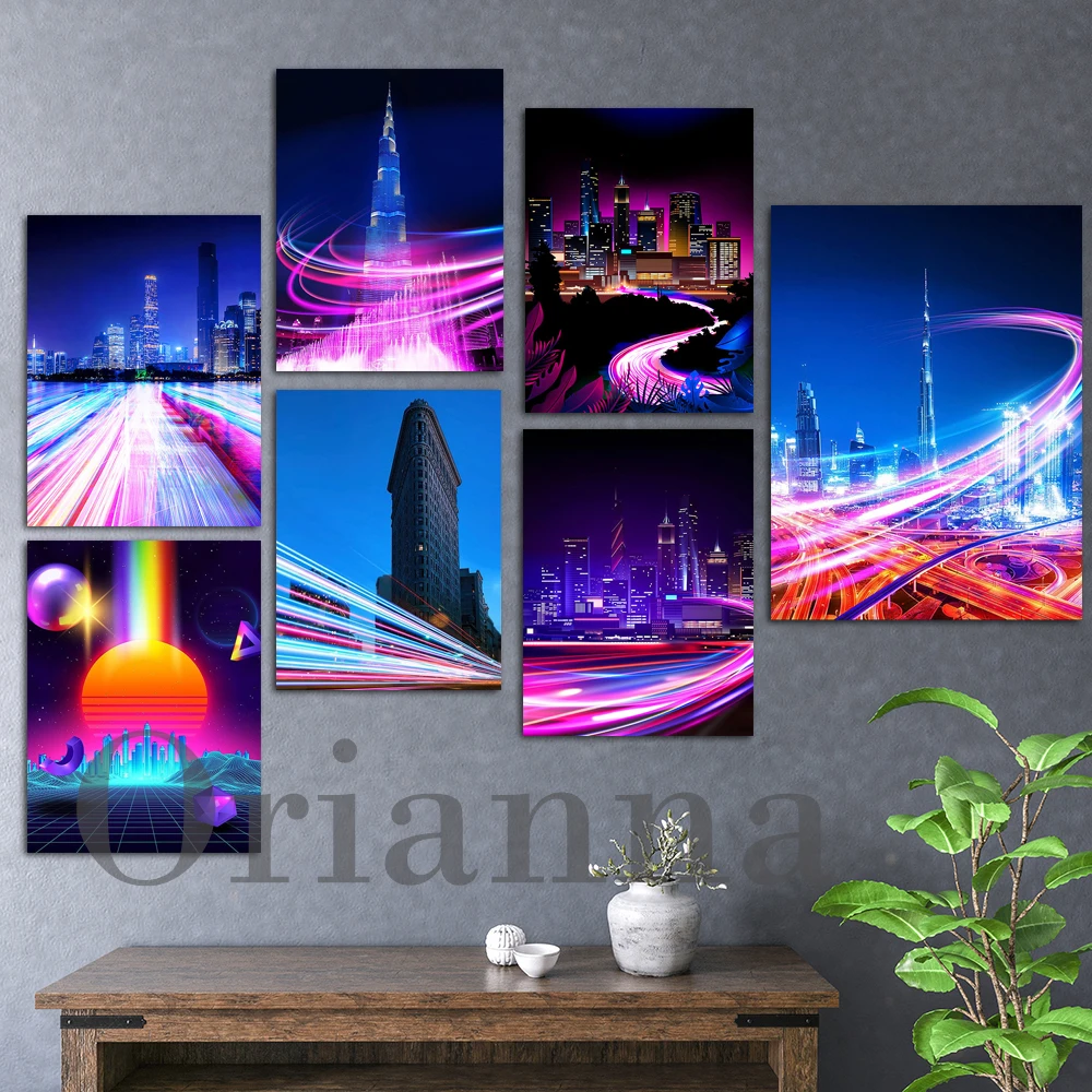 Fast Lights Skaters Neon City New York Dubai Burj Khalifa En
