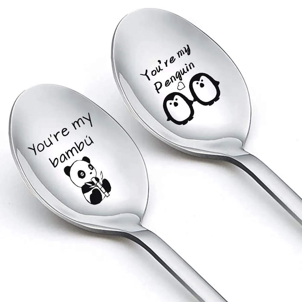 

Ice Cream Spoon Stainless Steel Spoon Engraved Penguin Panda Mother's Day Gift Ideas For Mom Christmas Gift Diy Custom Wholesale