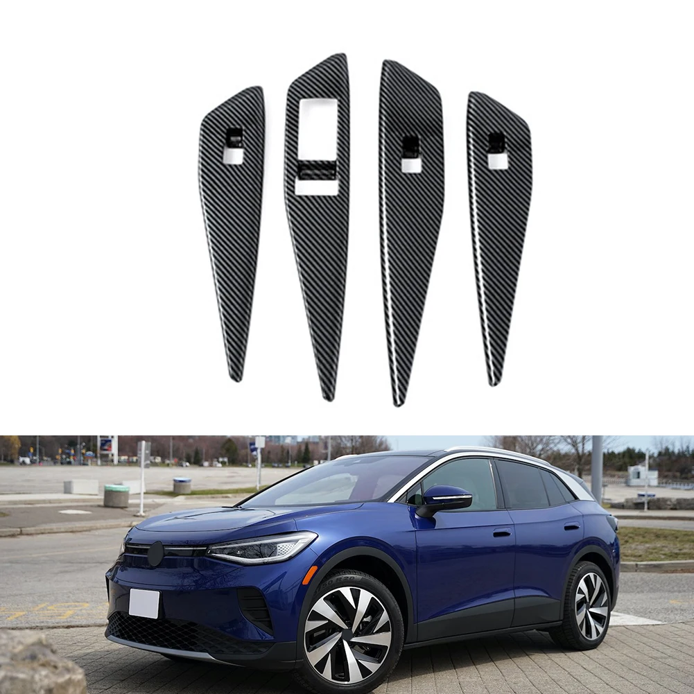 

For ID 4 2021-23 ​Switch Panel Cover Trim 4pcs Black Car Lift Switch Carbon Fiber Panel Cover For Car Brand New