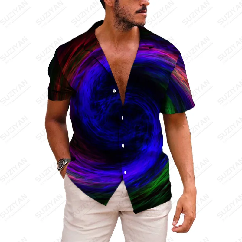 

Plants Short-Sleeved Stand Japanese Stripped Loose Shirts All Designer Shirt Men 2022 Stand Collar Summer 3D Printing