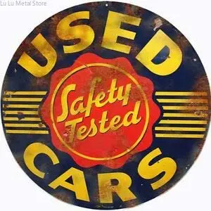 

Used Cars Safety Tested Service Station Round Metal Tin Sign Suitable for Home and Kitchen Bar Cafe Garage Wall Decor Retro