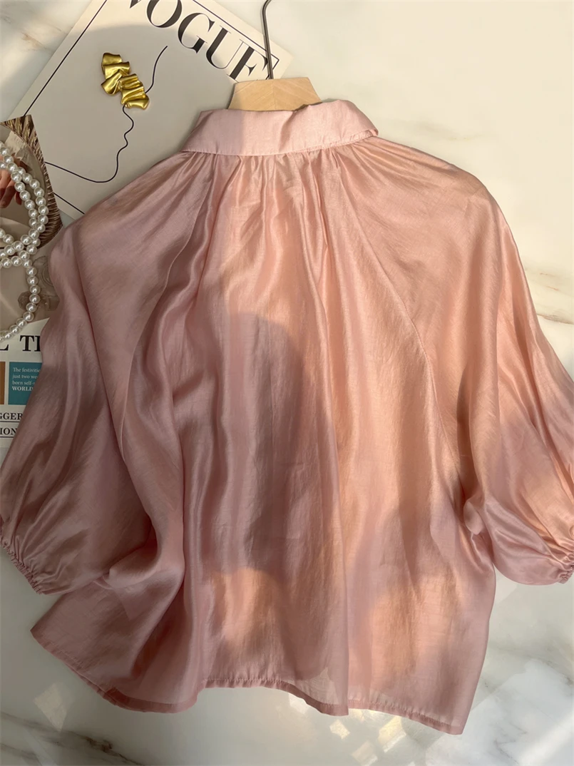 Винтажные женские повседневные рубашки летние однотонные блузки с рукавами