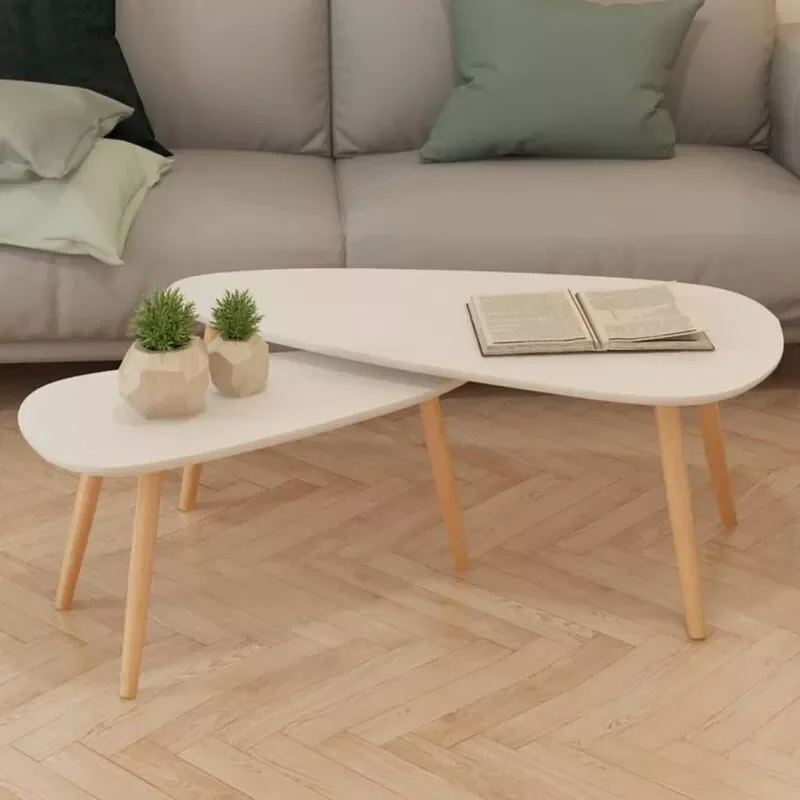 

2 pcs Coffee table set,pine solid wood, white Nordic coffee table simple triangle table multi-purpose small round side table