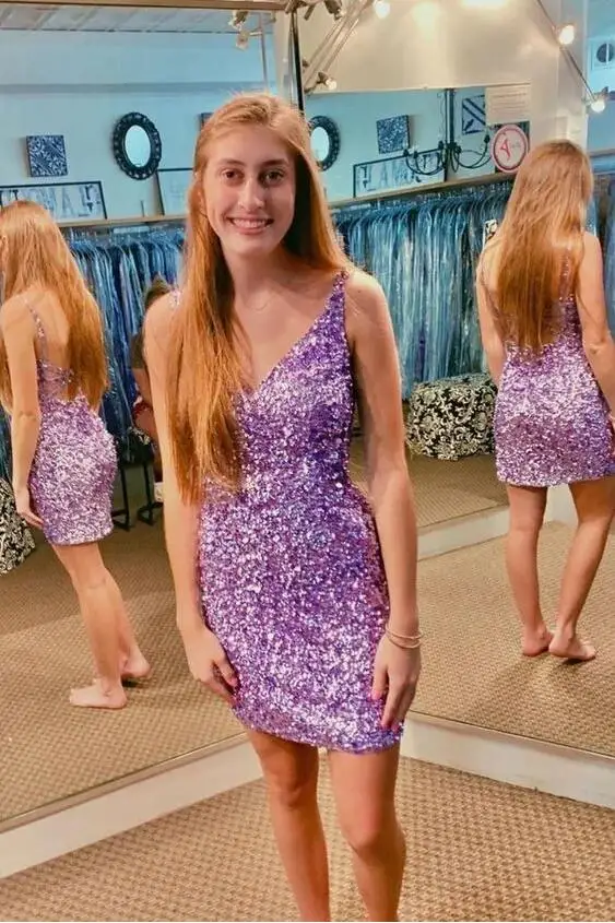 

Sparkle Sequins Short Dress Spaghetti Straps Homecoming Dance Party Dresses