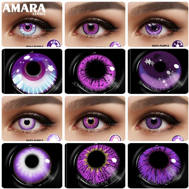 AMARA 2pcs Cosplay Color Contact Lenses For Eyes Purple Beauty Halloween Anime Lenses Eye Yearly Cosmetic Colored Lens Eyes