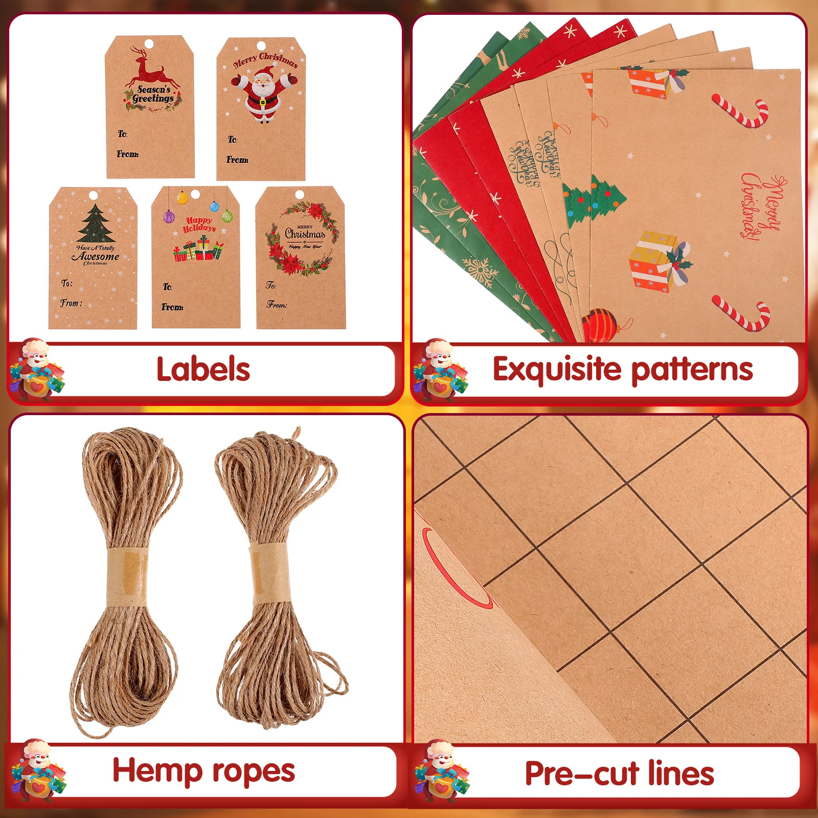 

1 Set Birthday Wrapping Paper Rolls Brown Paper Roll Wrapping Paper Birthday Gift Tag String Christmas Decorations