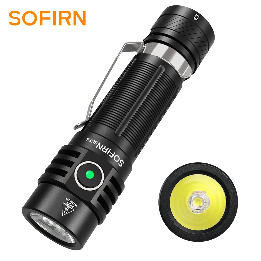 New Sofirn SC18 1800lm EDC Flashlight USB C Rechargeable 18650 Torch TIR Optics Lantern with Power indicator