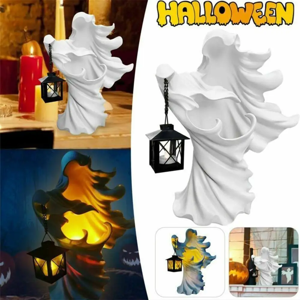

Hell Messenger With Lantern Ghost Seeking Light Witch Resin Statue Realistic Ghost Sculpture Halloween Ornament Decorative Lamp