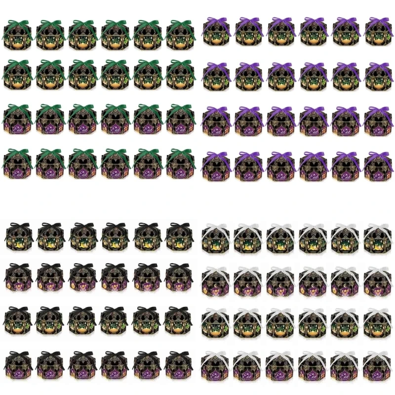 

270F 24PCS Gable Boxes and Gift Wrap Ribbons Eid Party Treat Boxes 6.88x5x3.5Inch Easy Assemble for Ramadan Festival Gift Bag