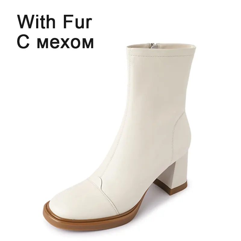 

AnmaiRon Short Boots for Women High Heel Shoes Real Leather 2023 Winter Ankle Boots Ins Fashion Female Footwear Size 34-40