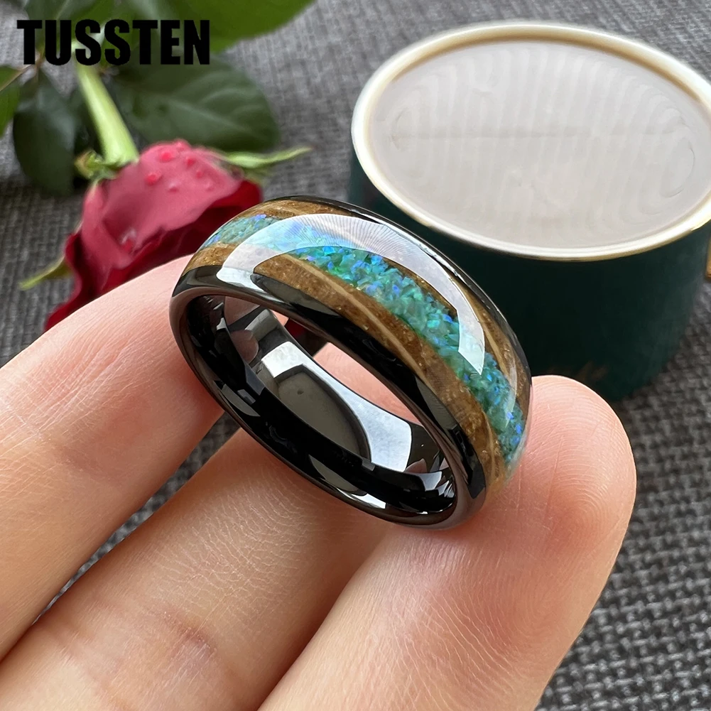 TUSSTEN 8 мм виски дерево синий зеленый опал инкрустация золото Вольфрам кольцо для