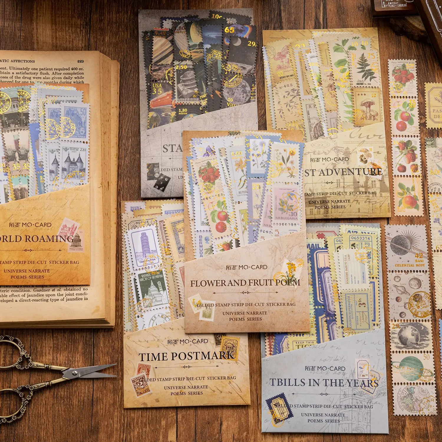 

40Pcs Vintage Ticket Flowers Stamps Decorative Long Stickers Diy Handbook Scrapbooking Label Diary Album Phone Journal Planner
