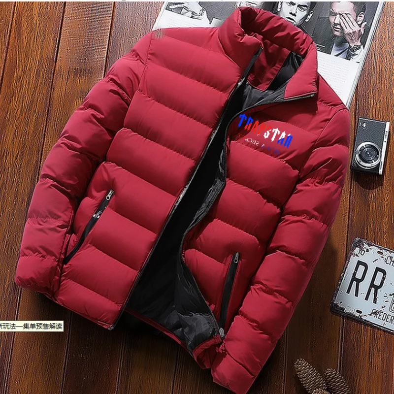 trapstar-Men's Down Jacket, High Neck Zipper Jacket, Korean Fashion, Street Hip Hop, Top, Warm Comfort, Golf, Autumn/Winter, New