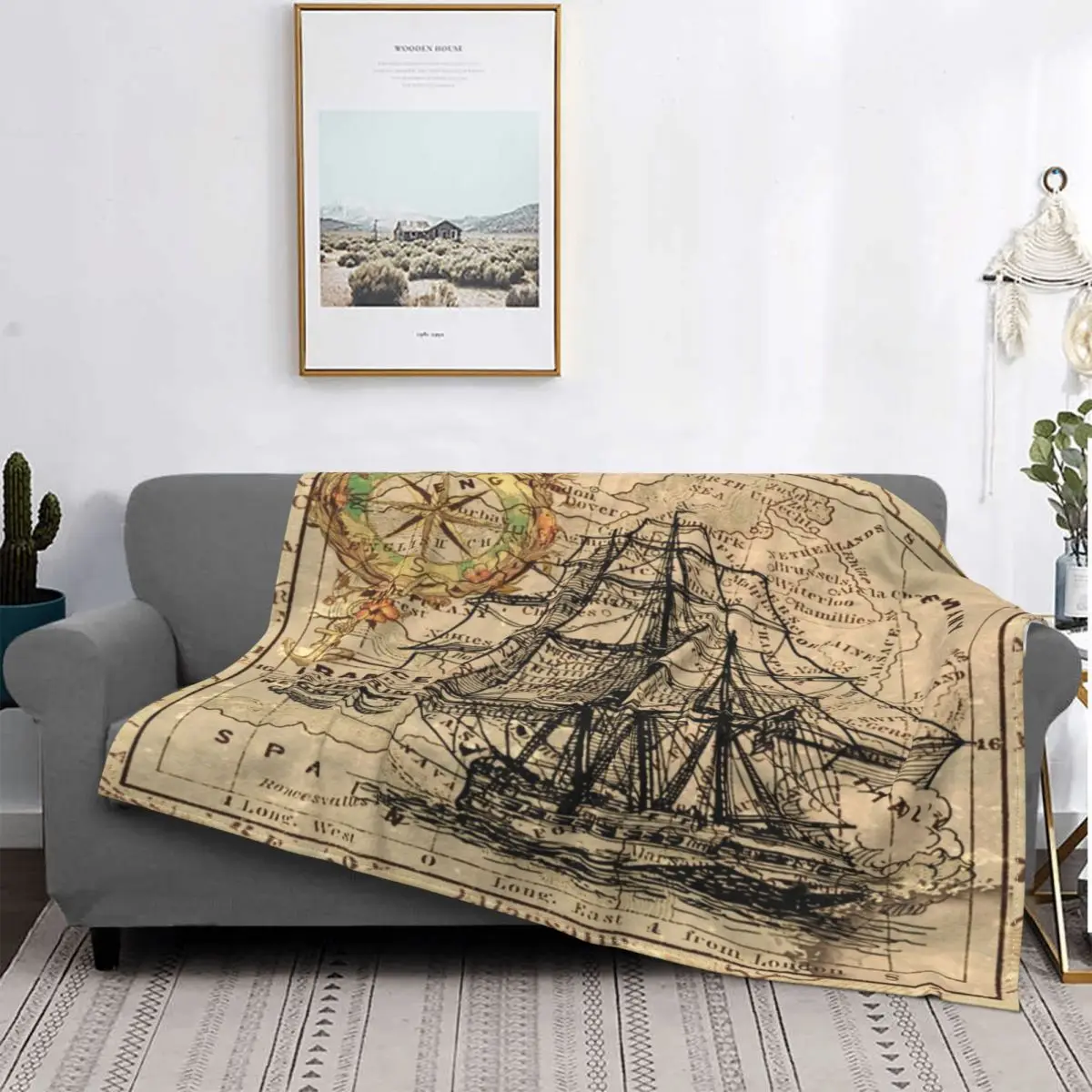 

Винтажное теплое покрывало с пиратским кораблем в старинном мире