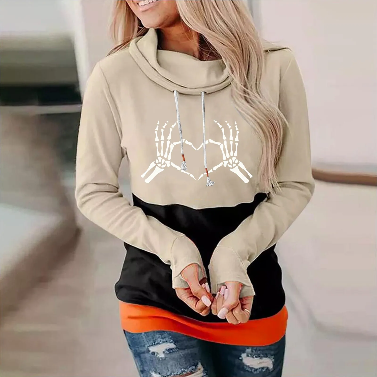 

Women Halloween Printing Sweatshirt Casual Long Sleeve Hooded Loose Drawstring Warm Pullover Toddler House Zip up Front Hoodies