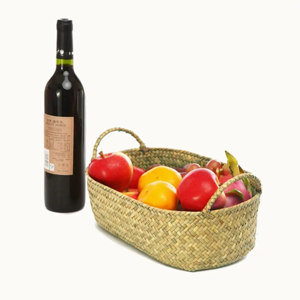 

Handmade DIY Straw Flower Pot Basket Fruit Sundries Organizer Foldable Laundry Straw Patchwork Wicker Rattan Seagrass Belly