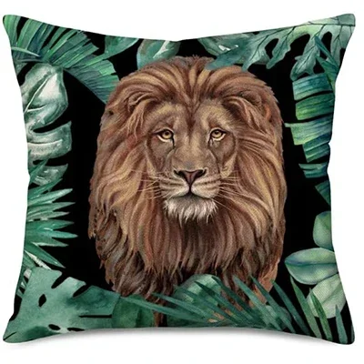 Летняя наволочка с тропическими животными зеленый пальмовый лист лев слон