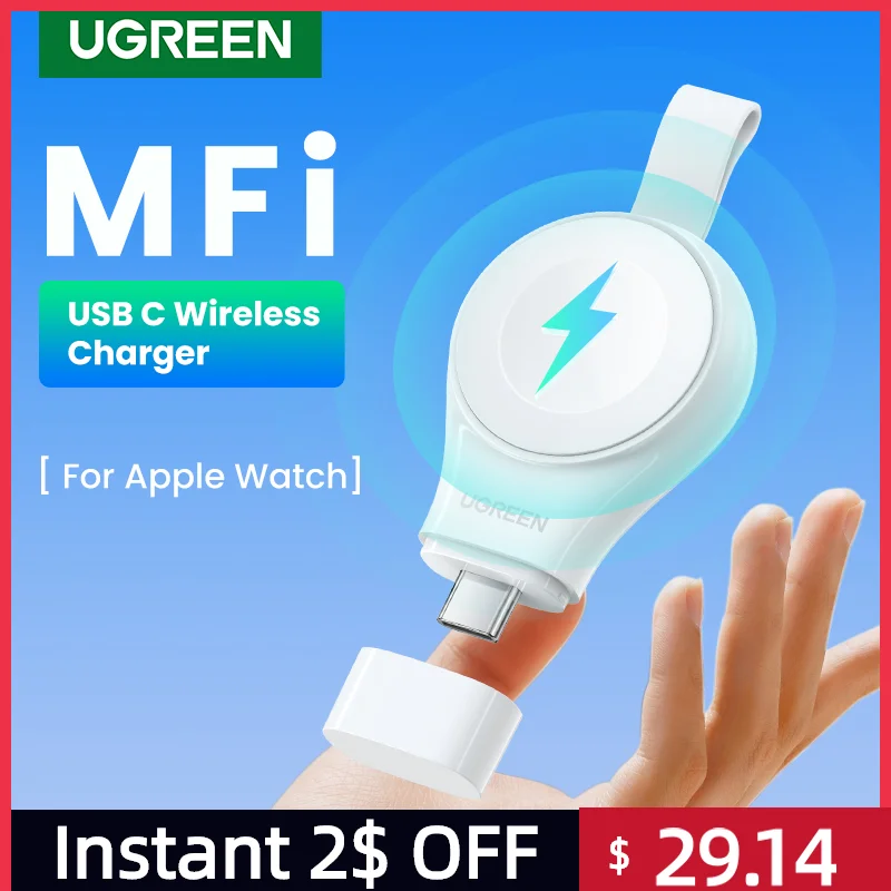 UGREEN USB C Portable Wireless Charger MFi for Apple Watch Wireless Chargers Magnetic Fast Charger for Apple Watch Series USB C 1