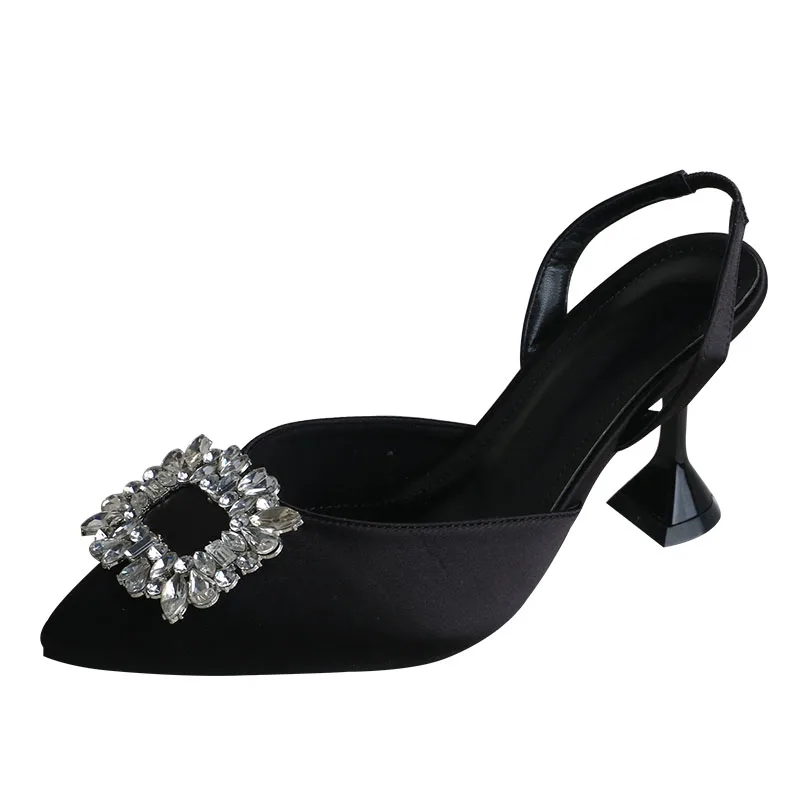 

Luxury Woman Sandals Black Female Shoes Evening Party Slingback Heels