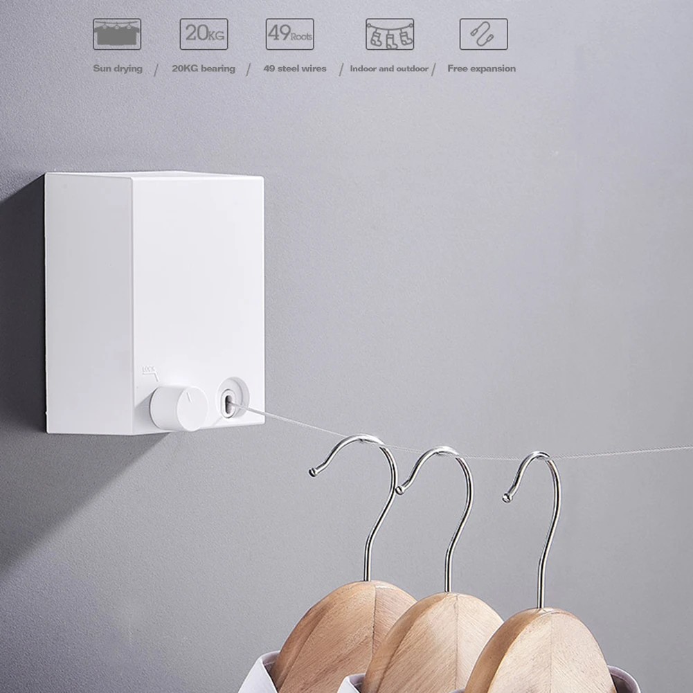 

Practical Indoor Retractable Clothesline Free Punching Telescopic Balcony Steel Wire Invisible Drying Non-Slip Clothes Rack