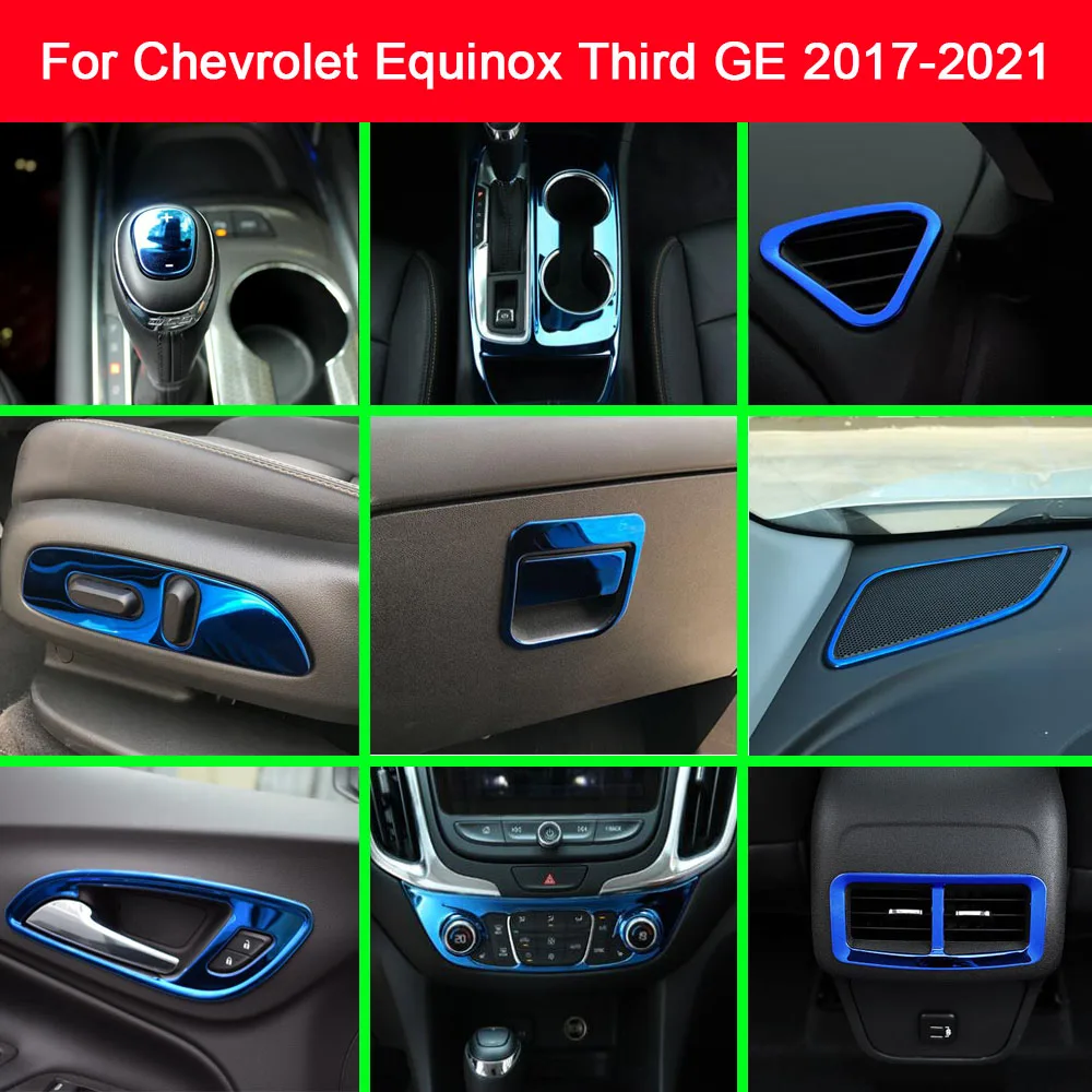 

Передняя рама вентиляционного отверстия кондиционера из нержавеющей стали, Синяя кнопка регулировки сиденья, отделка для Chevrolet Equinox 3rd GE 2017-2021