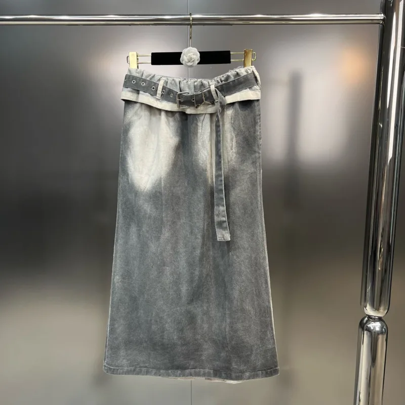 

BORVEMAYS Loose Contrasting Colors Denim Skirts Women Personality High Waist Knee-length 2023 Summer New Trend WZ3561