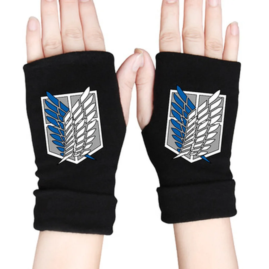 Аниме атака на титанов вязаные перчатки полпальца хлопковые рукавицы с крыльями