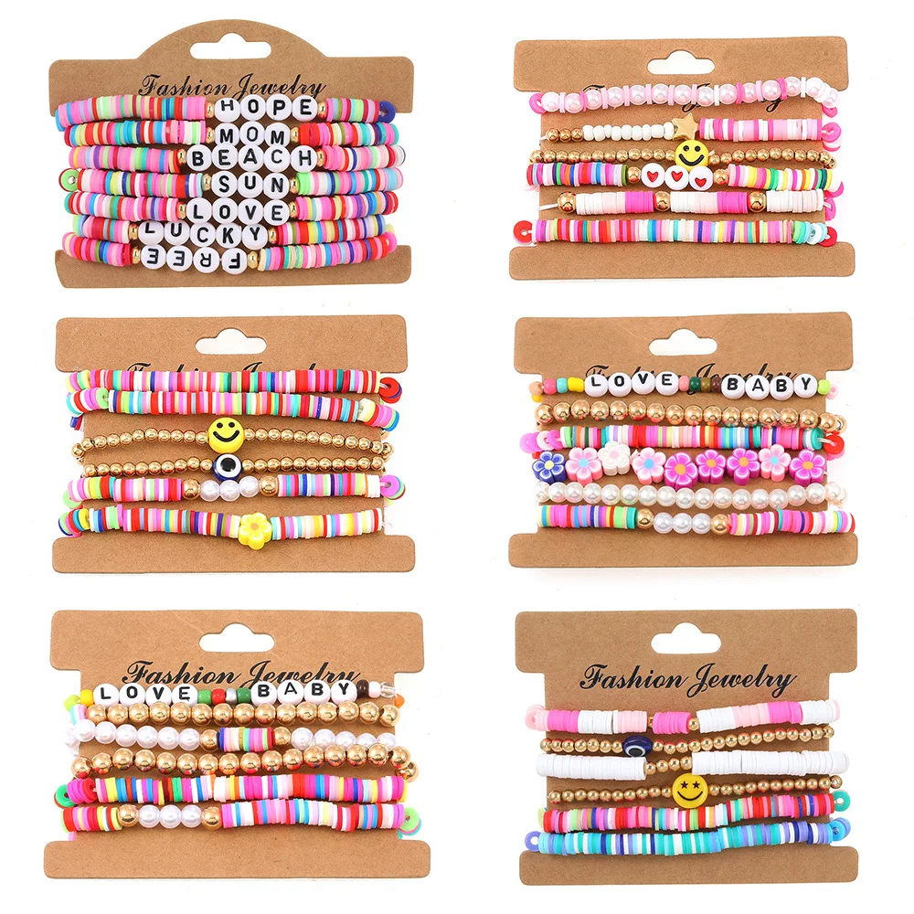 

Colorful Stackable Love Letter Bracelet for Women Soft Clay Pottery Layering Friendship Beads Chain Y2K Bangle Boho Jewelry Gift