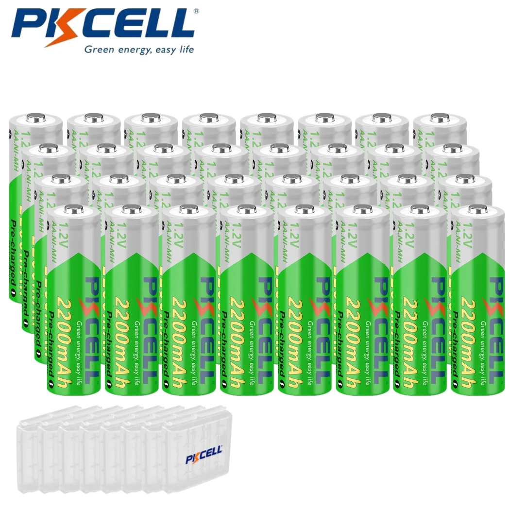 32ШТ PKCELL NIMH Аккумуляторная батарея AA 2200 мАч 1 2 В NiMH с двойной зарядкой Аккумуляторы