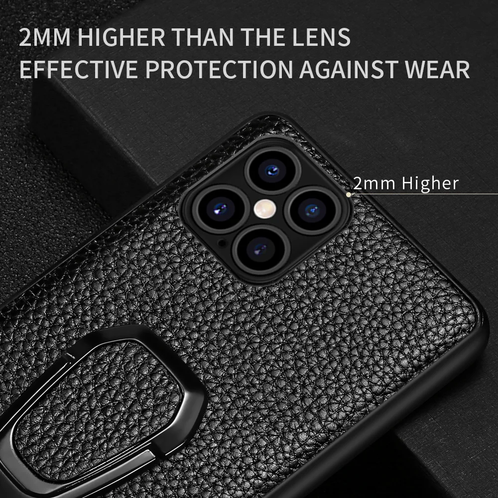 eather Case For Iphone 12 11 Pro Xs Max Magnet Back Cover With Finger Ring For Iphone X Xr 7 8 Plus 12 5.4 6.1 6.7 Inch Fundas