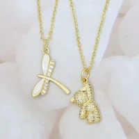 cute small bear necklaces girls womens animal jewelry white dragonfly crystal with cz stone pendant necklace holiday gifts