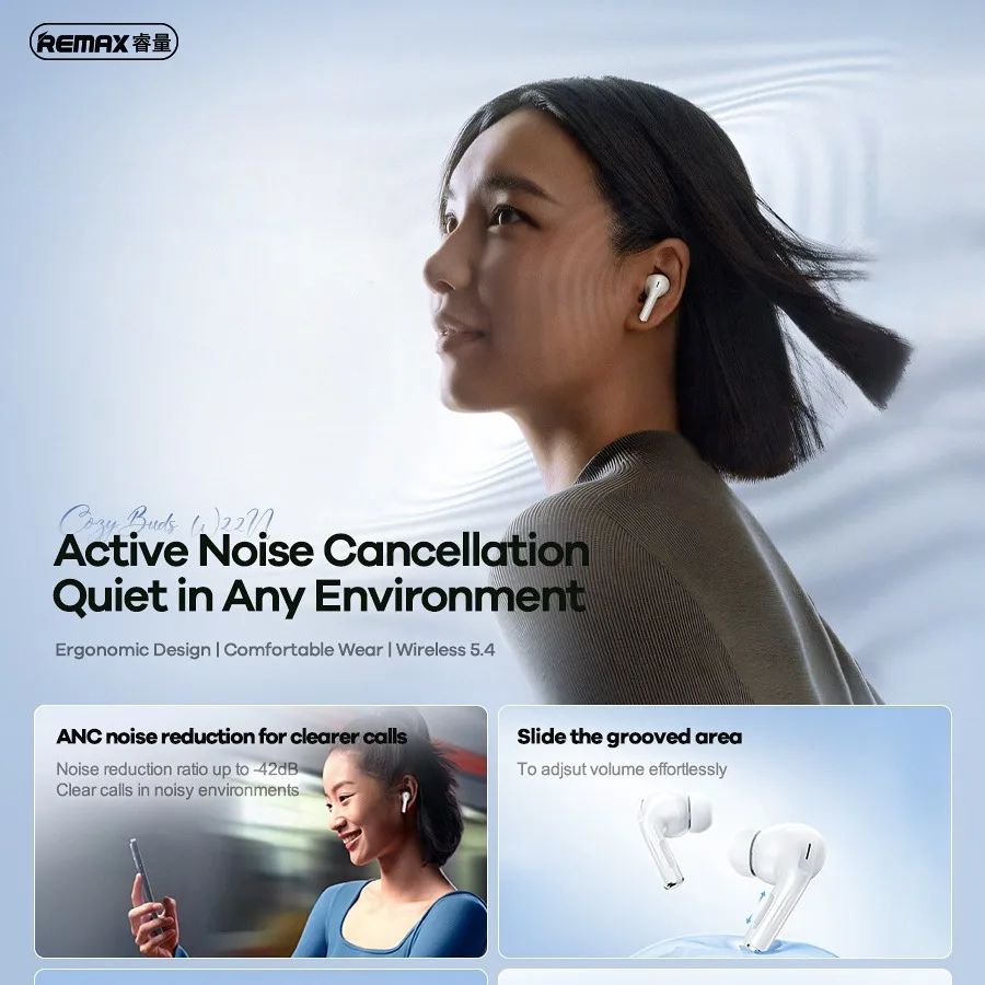 Фото Беспроводные стереонаушники REMAX W22N с активным шумоподавлением (ANC), Bluetooth 5.3, Hi-Fi высококачественное звучание. №4