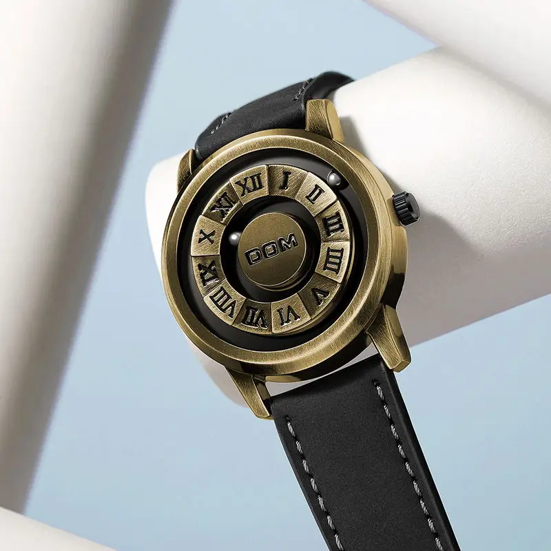 DOM 1345 повседневные мужские кварцевые часы креативный вращающийся шар магнитная