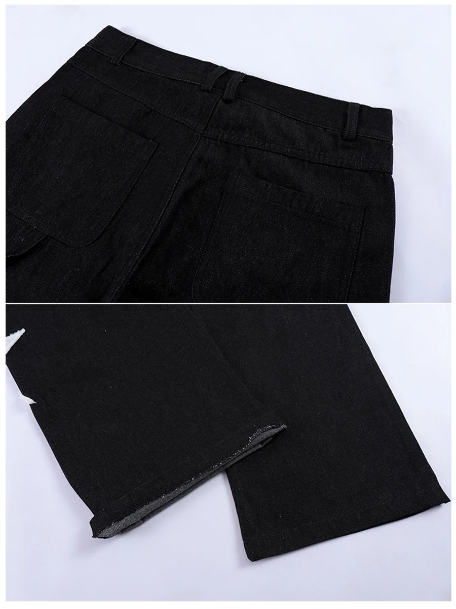 Four Seasons Star Embroidered Side Belt Streetwear Men's Jeans Retro Harajuku Patchwork Loose Casual Denim Trousers Ins Hot Sale