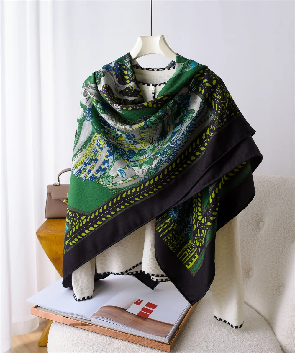 Фото Шелково-шерстяной шарф для женщин, кашемировая шаль с закрученными краями, дизайнерская роскошная пашмина, мягкие аксессуары для головы, украшение для волос №3