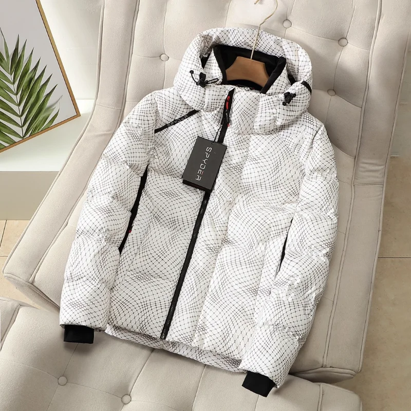 

Brand Winter Down Jacket Grid Print Men Warm Hooded Down Coats Thick Duck Parka Couple Down Jackets Winter Outdoor Coat
