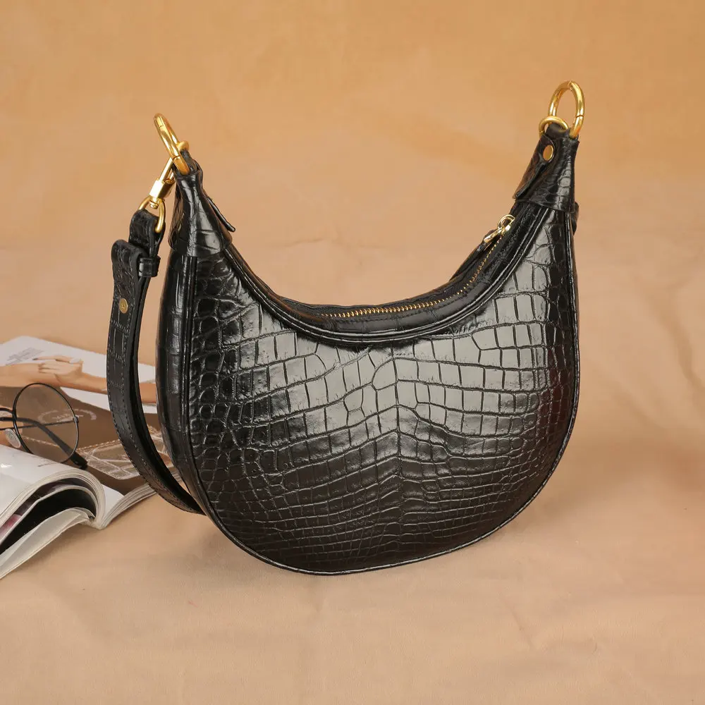 

2022 Crocodile Skin Belly Women's Bag Genuine Leather Chain Shoulder Bag Lady Armpit Bag Fashion Large Capacity Messenger Bag 45