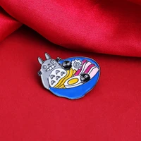 anime totoro figure hand pulled noodle personality metal pins funny brooches clothes decoration hat jewelry