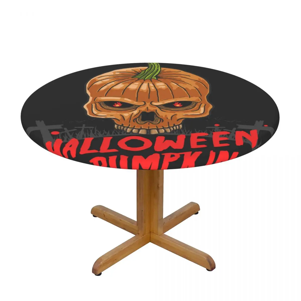 

Fitted Round Tablecloth Protector Soft Glass Table Cover Skull Pumpkin Nightmare Anti-Scald Plate Kitchen Home Tablemat