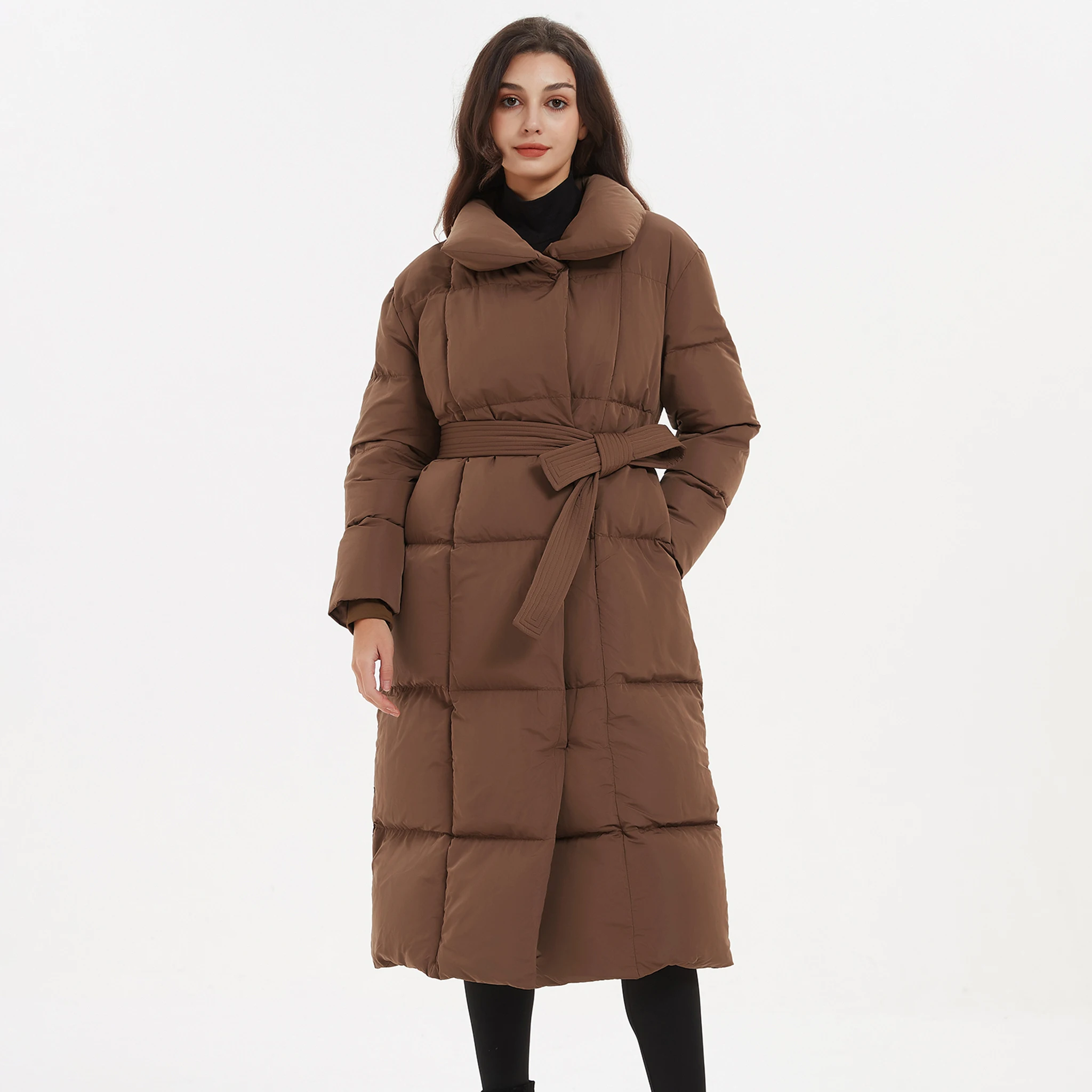 

Thick Loose Parkas Women Fashion Solid Covered Button Coats Women Elegant Tie Belt Long Cotton Jackets Female Ladies