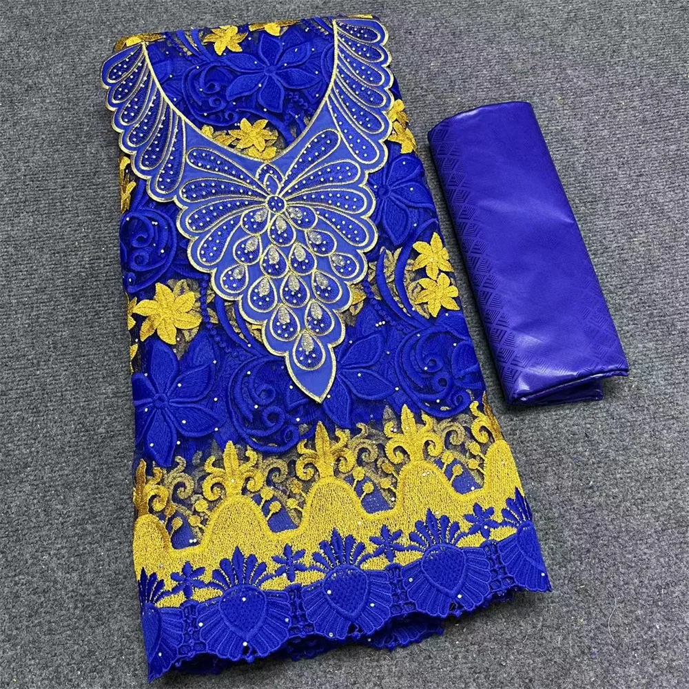 

Новый Дубайский стиль, 2,5 ярдов, французское Тюлевое кружево + 2,5 ярдов, Африканский базин, роскошная парчовая кружевная ткань + вышивка на во...