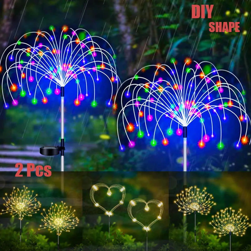 2PACK 90/150 LED Solar Fireworks Lamp Outdoor Dandelion DIY Shape Fairy lights For Garden Lawn Holiday Light