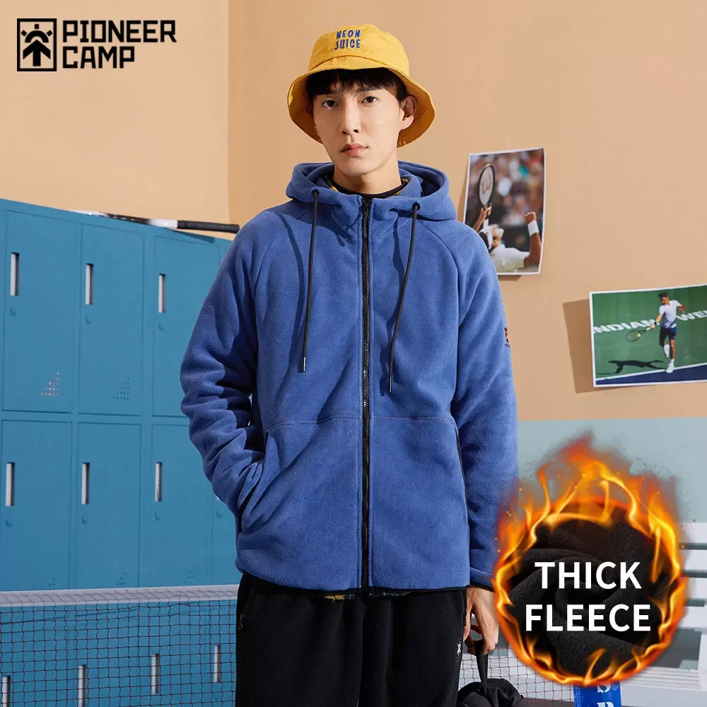 

NEW IN Pioneer Camp 2020 Warm Fleece Men's Jackets Winter Thickness Hooded Men's Coat Blue Green Zipper Men Clothing XLW