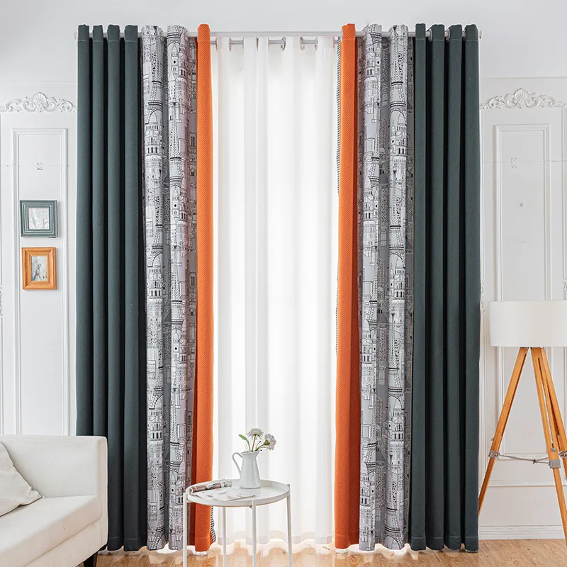 

Fashion Paris new curtain Nordic minimalist living room bedroom study stitching curtain cloth finished product