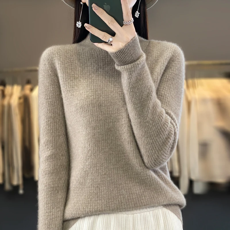 Осень-зима женская водолазка пуловер свитер одежда из 100% мериносовой шерсти