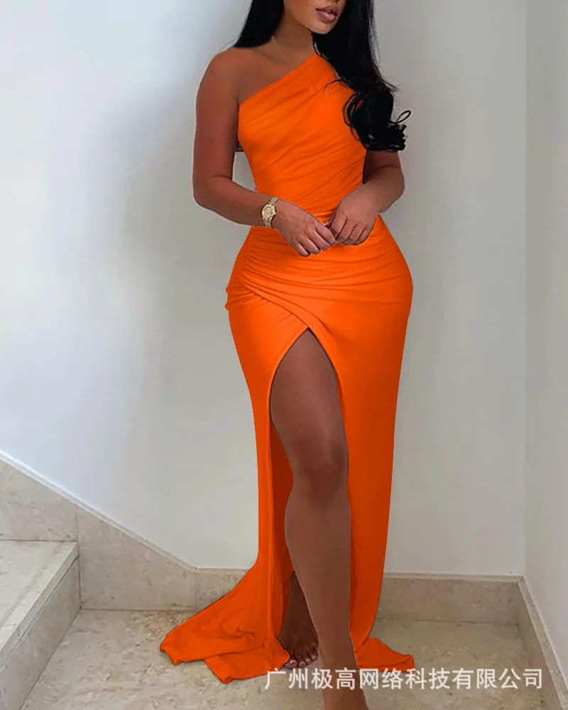 

Длинное платье-макси без рукавов с наклонными плечами, сексуальное облегающее летнее вечернее платье-футляр до пола с высокой талией для ве...