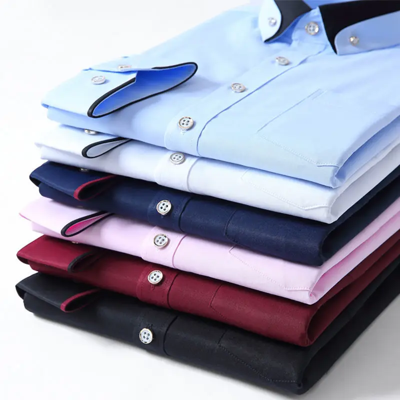 2022 New Spring and Autumn Korean Long Sleeve Double Neck Shirt Business Casual Slim Solid Breathable Middle Aged and Youth Shir
