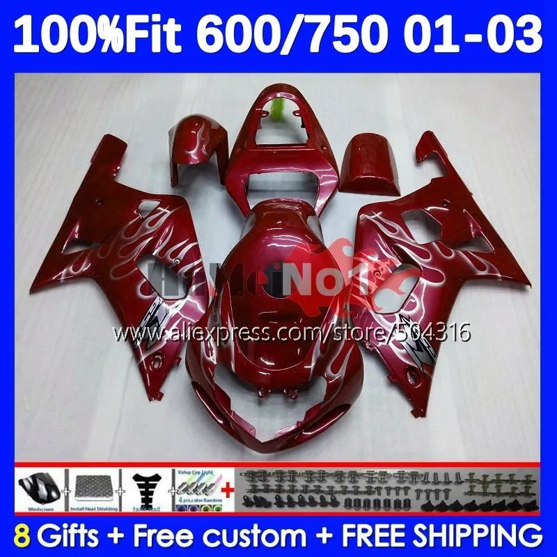 

OEM Корпус для SUZUKI GSXR 600 750 CC K1 GSXR600 14No.82 GSXR-600 GSXR750 01 02 03 2001 2002 2003 инъекция Обтекатели глянцевый красный