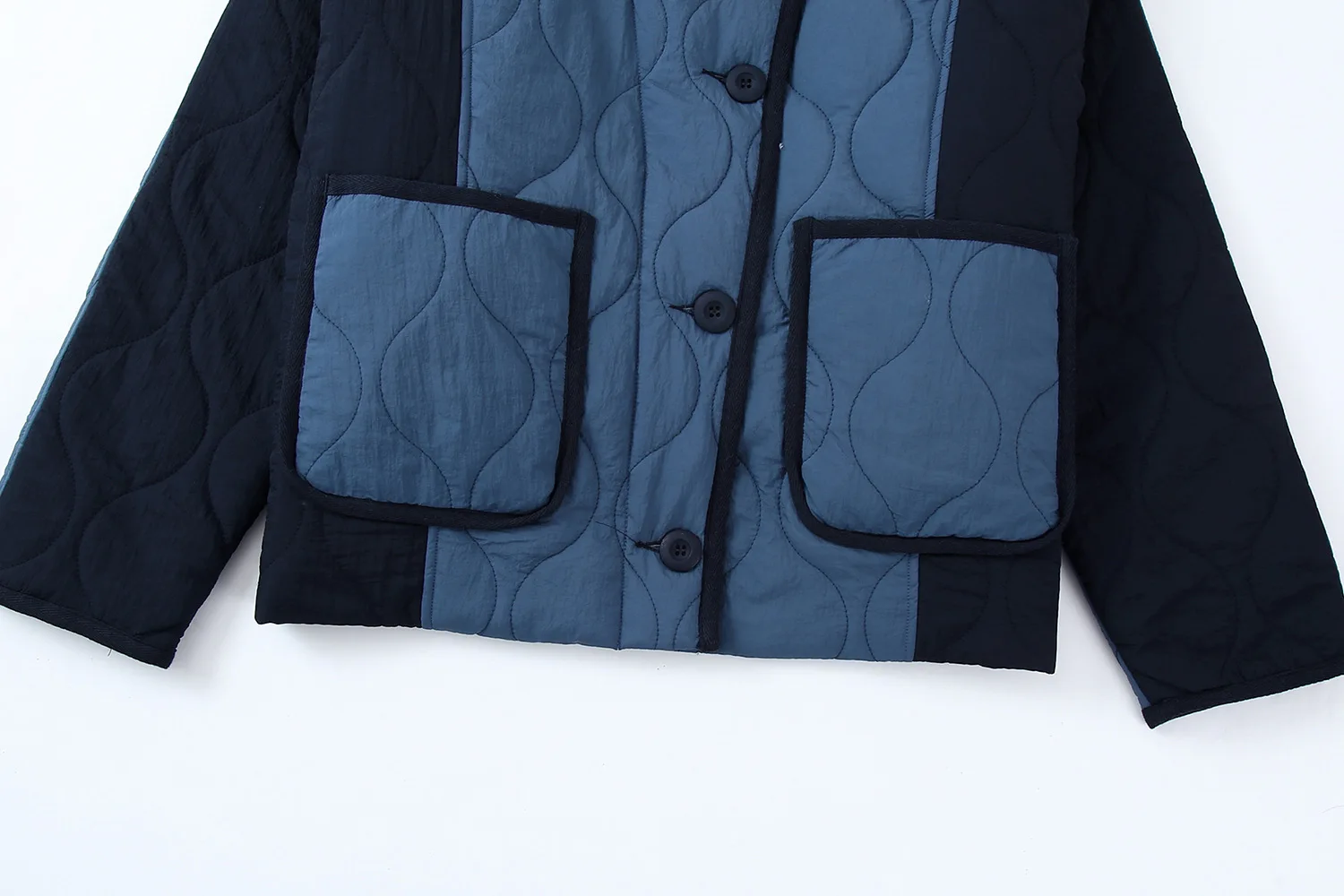 Pphcpx Women Fashion Patchwork with Pockets Padded Jacket Coat Female Vintage Long Sleeve Single-breasted Outerwear Chic Coat