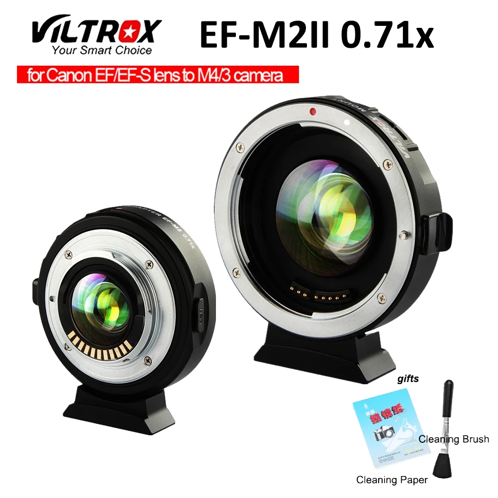 

Viltrox EF-M2II фокусное расстояние усилитель адаптер Автофокус 0.71x для Canon EF Крепление объектива M43 камера GH5 GH4 GF7GK GX7 M5 II M10